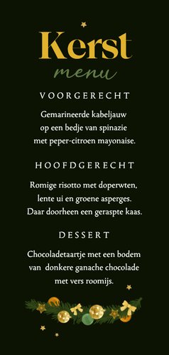 Kerst-menukaart kerstboom goud sterretjes decoratie Achterkant