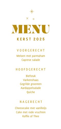 Kerst menukaart met roze kerstballen goudkleurige sterretjes Achterkant