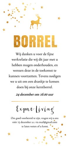 Kerstborrel langwerpig goudlook typografie Achterkant