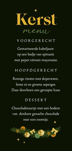 Kerstdiner kerstboom menukaart goud sterretjes decoratie Achterkant