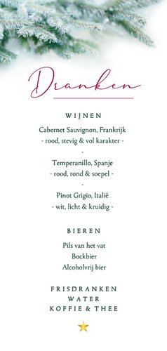 Kerstdiner menukaart dennentakjes Achterkant