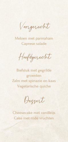 Kerstdiner menukaart met marmer kerstbal beige Achterkant