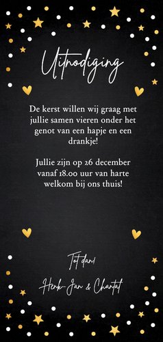 Kerstdiner uitnodiging langwerpig confetti goudlook 3