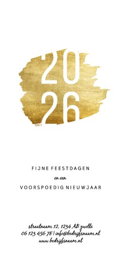 Kerstkaart '2026' langwerpig met goudaccent Achterkant