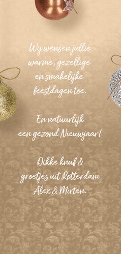 Kerstkaart 2x foto en kerstballen sfeervol chique 3