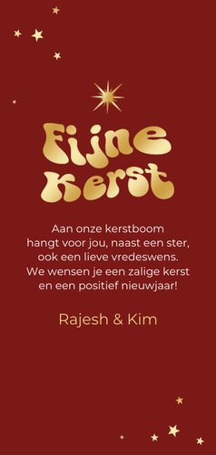 Kerstkaart fijne kerst groovy font foto sterren goud Achterkant