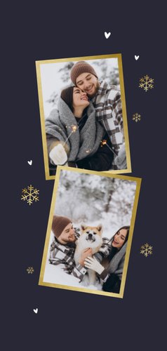 Kerstkaart fotocollage winter sneeuwvlokken goud foto's 2