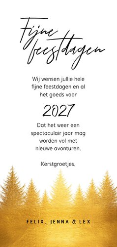 Kerstkaart gouden kerstbomen Achterkant