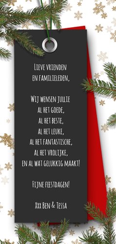 Kerstkaart label en kersttakken Achterkant