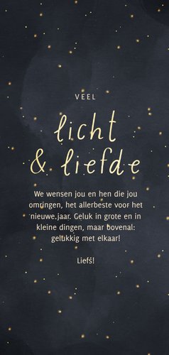 Kerstkaart langwerpig beertjes bij kerstboom met ster Achterkant