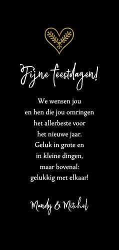 Kerstkaart modern typografisch 2026 hart goud foto Achterkant