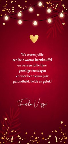 Kerstkaart rood lampjes confetti goudlook langwerpig 3