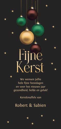 Kerstkaart stijlvolle kerstballen Achterkant