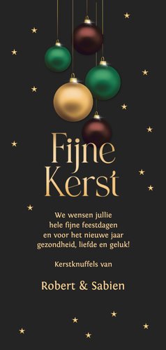 Kerstkaart stijlvolle kerstballen Achterkant