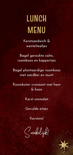 Kerstlunch menu menukaart sterren goud rood 3