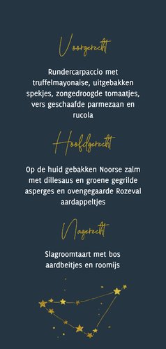Kerstmenu astrologie en sterrenbeelden sterren in de nacht Achterkant