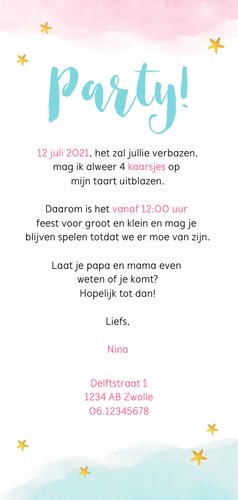 Kinderfeestje uitnodiging hip voor een meisje met flamingo Achterkant