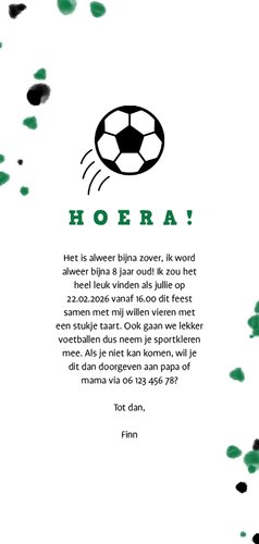 Kinderfeestje voetbal met foto en spetters Achterkant