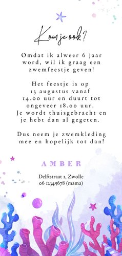 Kinderfeestje zeemeermin waterverf feestje zwemmen koraal Achterkant