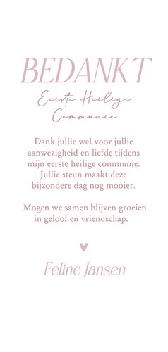 Klassieke bedankkaart roze waterverf met kader communie 3