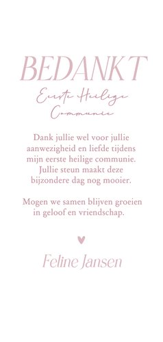 Klassieke bedankkaart roze waterverf met kader communie 3