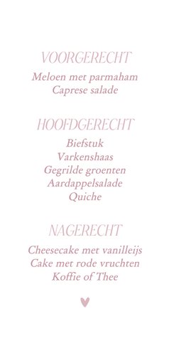 Klassieke communie menukaart roze waterverf met kader Achterkant