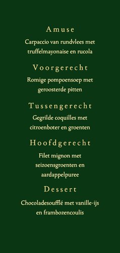 Klassieke kerst menukaart groen met goudfolie 3