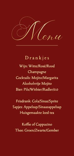 Klassieke menukaart kerst rood met goudfolie 2
