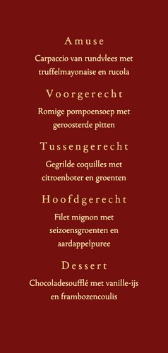 Klassieke menukaart kerst rood met goudfolie 3
