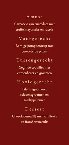 Klassieke menukaart kerst rood met goudfolie 3