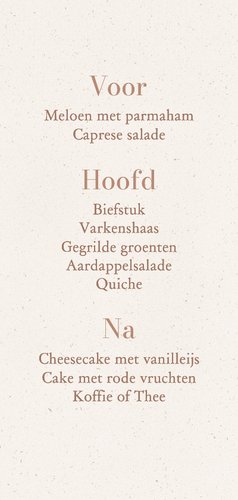 Klassieke menukaart trouwen beige papiertextuur 3