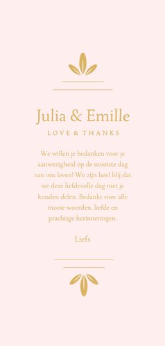 Klassieke minimalistische bedankkaart en gouden ornament Achterkant