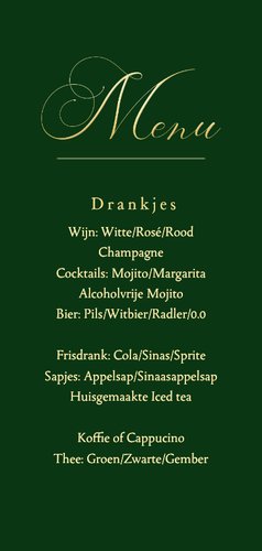 Klassieke zakelijke kerst menukaart groen met goudfolie 2
