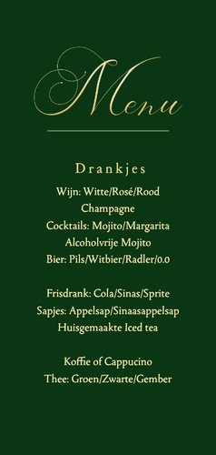 Klassieke zakelijke kerst menukaart groen met goudfolie 2