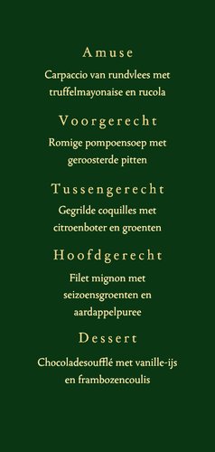 Klassieke zakelijke kerst menukaart groen met goudfolie 3