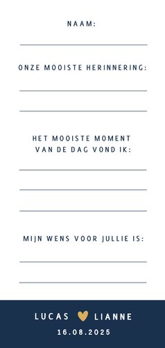 Langwerpig gastenboek invulkaartje voor een bruiloft Achterkant