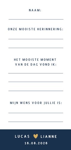 Langwerpig gastenboek invulkaartje voor een bruiloft  Achterkant