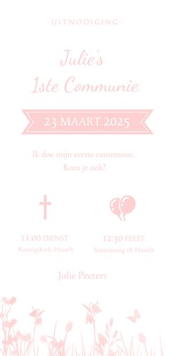 Langwerpige communiekaart silhouet meisje op schommel 3