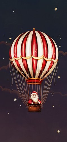 Langwerpige kerstkaart kerstman in een luchtballon 2