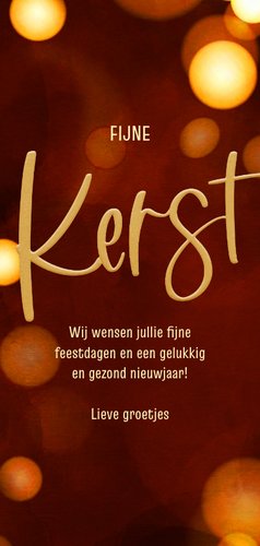 Langwerpige kerstkaart modern rood 2025 kerstbal goud Achterkant