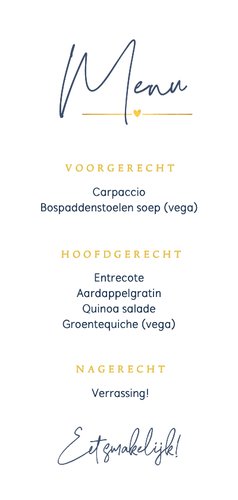 Langwerpige menukaart trouwen met gouden silhouet Achterkant