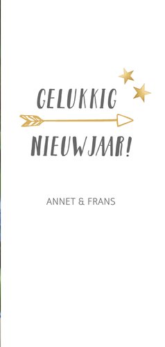 Langwerpige nieuwjaars fotokaart met wit en gouden confetti 3