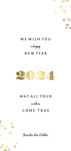 Langwerpige nieuwjaarskaart '2024' gouden spetters Achterkant