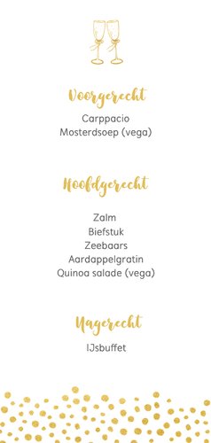 Langwerpige trouw menukaart met gouden stippen 3