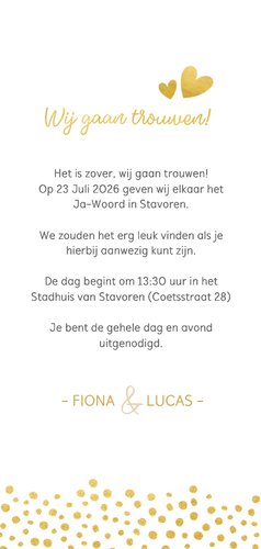 Langwerpige trouwkaart met goudlook stippen 3