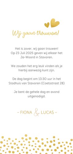 Langwerpige trouwkaart met goudlook stippen 3