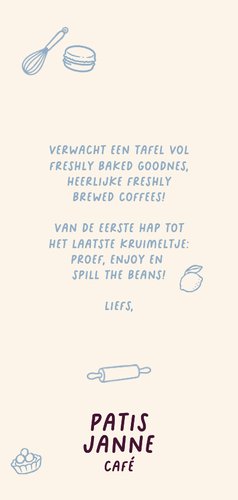 Langwerpige uitnodigingskaart proeverij van Patisjanne 3