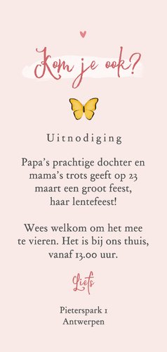 Lentefeest bloemen vlinders foto stijlvol lief origineel Achterkant