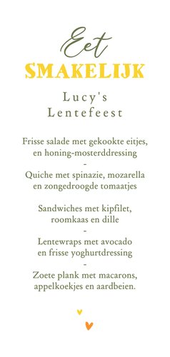 Lentefeest menu narcissen vrolijk hartjes Achterkant