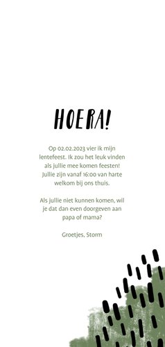 Lentefeest uitnodiging verfstrepen aanpasbaar met foto 3